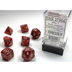 KOŚCI W PUDEŁKU Chessex - Glitter Ruby Red/GoldPolyhedral 7-Dice Set