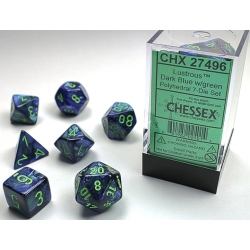 KOŚCI W PUDEŁKU Chessex - Lustrous Dark Blue W/Green 7-Dice Set