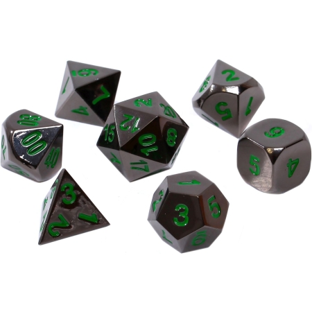 KOŚCI Rebel RPG Metal Czarna Stal  Zielone Cyfry