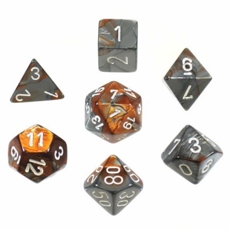 KOŚCI W PUDEŁKU Chessex - Gemini Copper- Steel/White