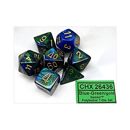KOŚCI W PUDEŁKU Chessex - Gemini Blue- Green/Gold