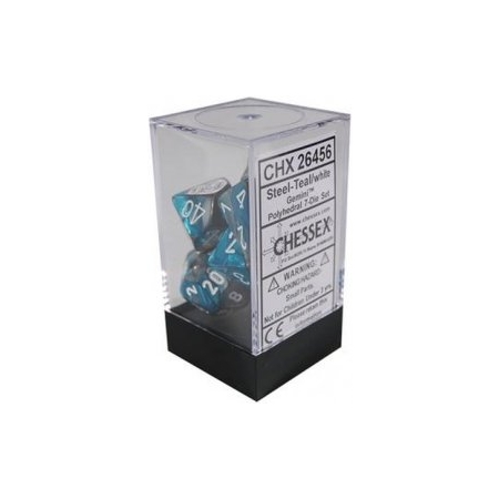 KOŚCI W PUDEŁKU Chessex - Gemini Steel- Teal/White