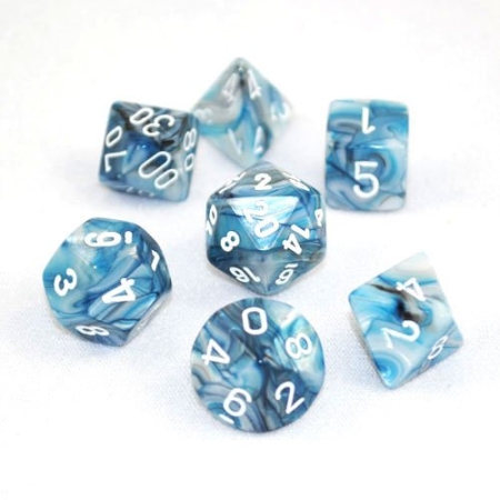 KOŚCI W PUDEŁKU Chessex - Lustrous Slate /White 7-Dice Set