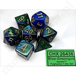 KOŚCI W PUDEŁKU Chessex - Gemini Blue- Green/Gold
