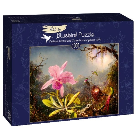 PUZZLE Bluebird 1000 el. Orchidea  Cattleya i Trzy Kolibry
