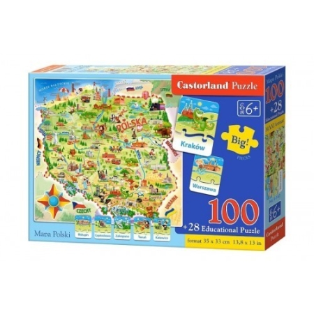 PUZZLE CASTOR 100 el. Mapa Polski + 28  Edu Puzzli