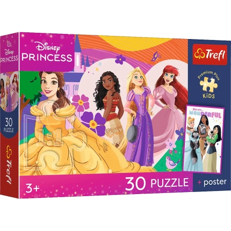 PUZZLE TREFL 30 el. Disney Księżniczki  + Plakat
